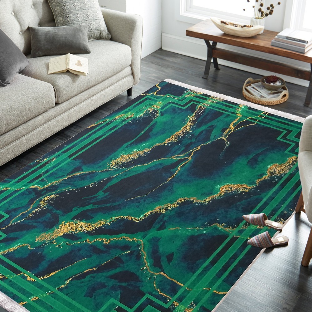 Zöld, mintás csúszásgátló szőnyeg Szélesség: 120 cm | Hossz: 180 cm