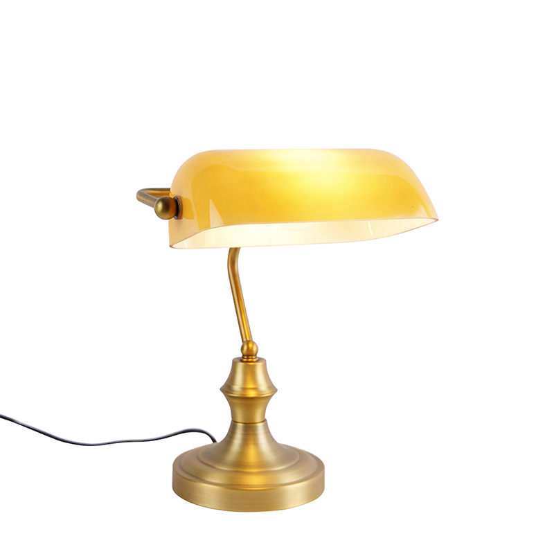Klasszikus jegyző lámpa bronz borostyánüveggel - Banker