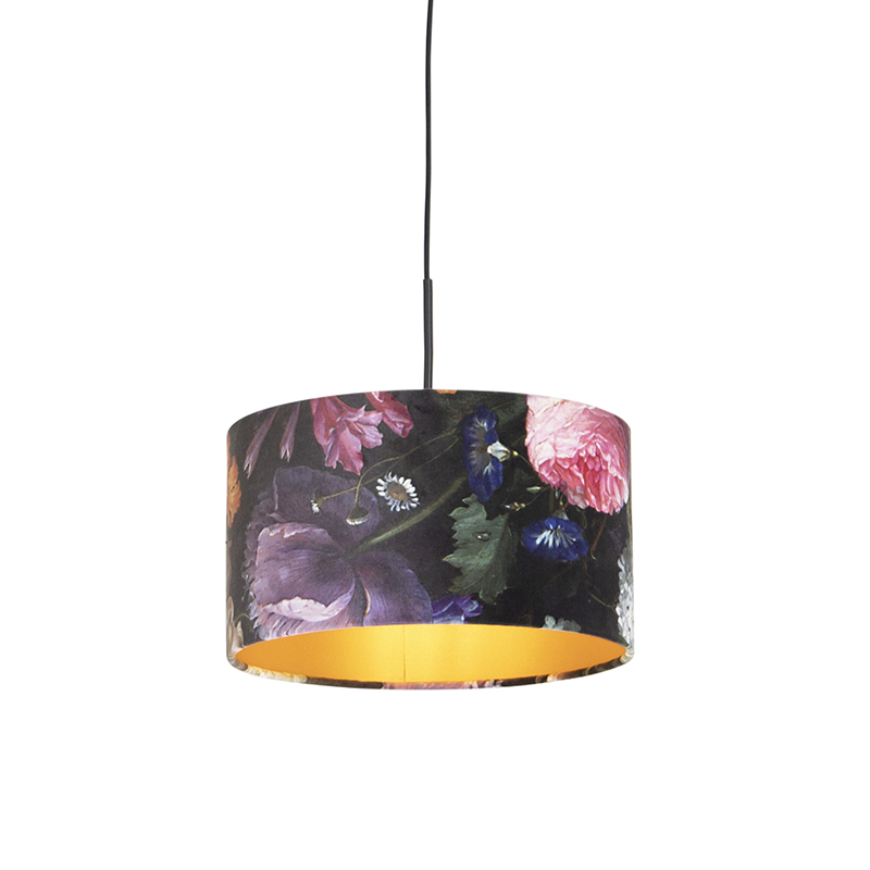 Lógó lámpa velúr árnyalatú virágokkal, arannyal 35 cm - Combi