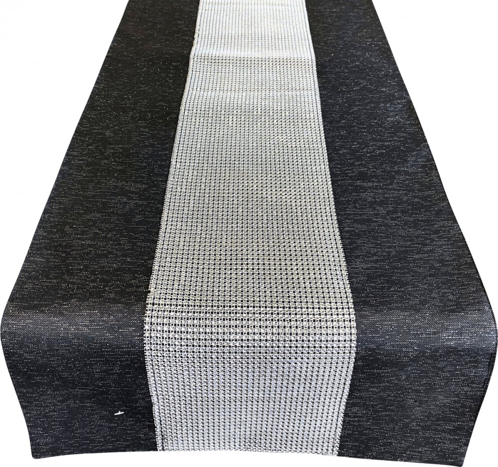 Elegáns fekete asztalterítő kocka cirkóniával díszítve Szélesség: 40 cm | Hossz: 180 cm