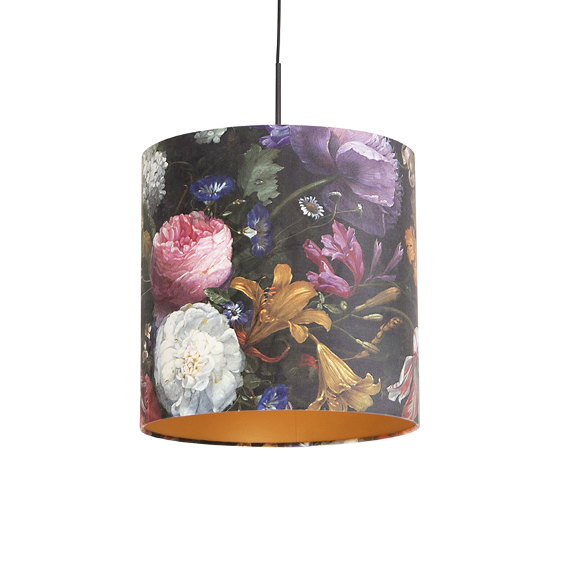 Függő lámpa velúr árnyalatú virágokkal, arannyal 40 cm - kombinált