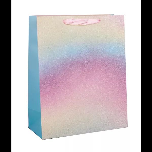 Glitteres szivárványos ajándékzacskó - 18 x 23 cm