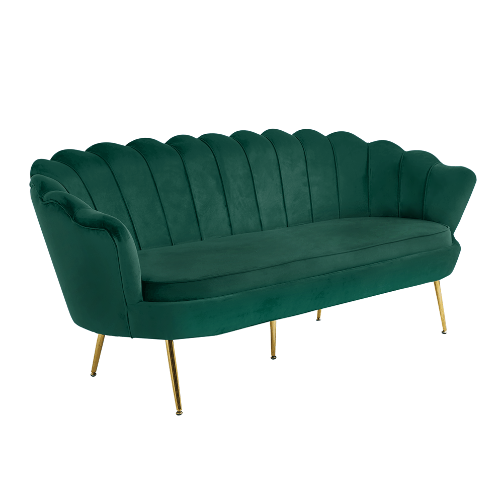 Luxus heverő, 3-as ülés, smaragd Velvet szövet/króm arany, Art-deco stílus, NOBLIN
