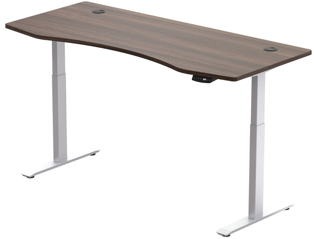 Hi5 elektromosan állítható magasságú íróasztal - 2 szegmensű, memóriavezérlővel - fehér konstrukció, diófa asztallap