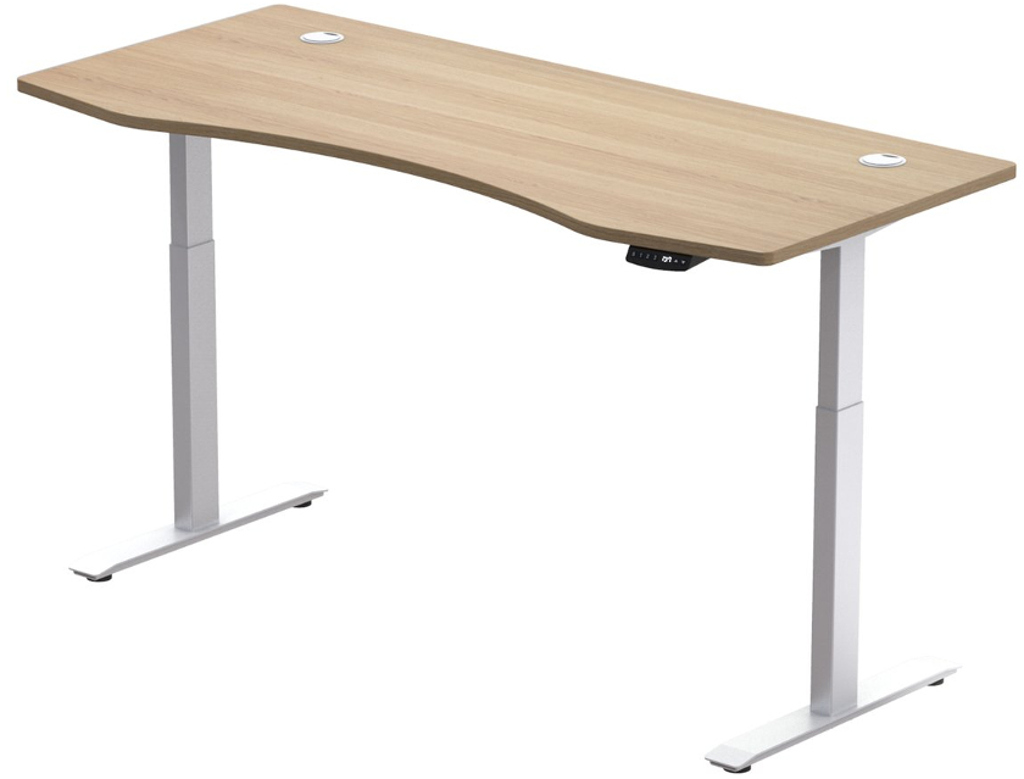 Hi5 elektromosan állítható magasságú íróasztal - 2 szegmensű, memóriavezérlővel - fehér konstrukció, tölgyfa asztallap
