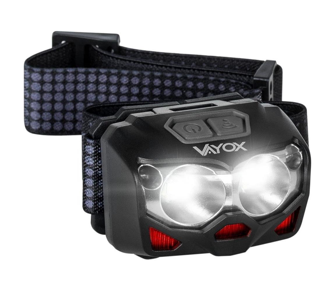 Vayox LED Tölthető fejlámpa érzékelővel 2xLED/5W/5V/3xAAA IP65 500 lm 10,5 h 1200 mAh 