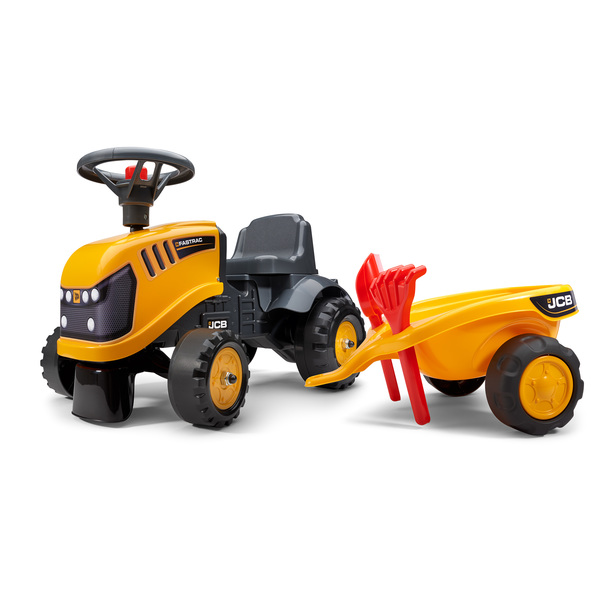Falk: Lábbal hajtós JCB traktor utánfutóval és kiegészítőkkel - sárga