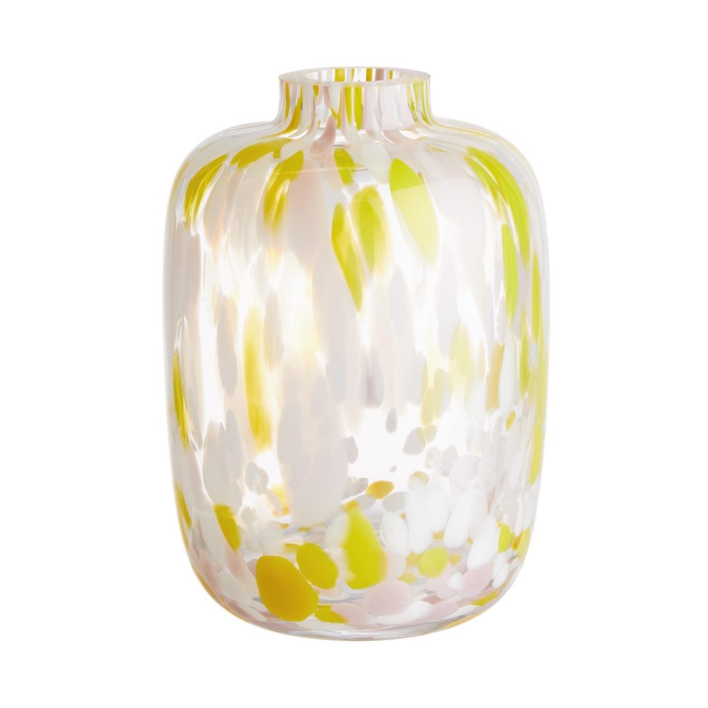 CONFETTI üveg váza, rózsaszín-sárga 18cm
