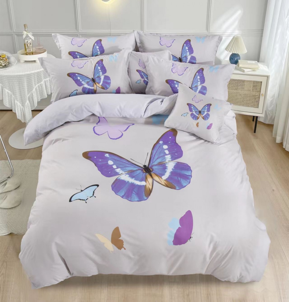  Aisha lila törtfehér nagy pillangos ágynemű garnitura 3 részes