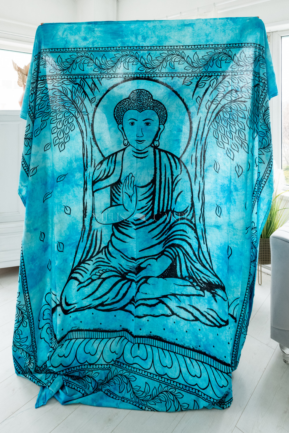 Latika Indiai Buddha pamut türkizkék ágytakaró 205x230cm