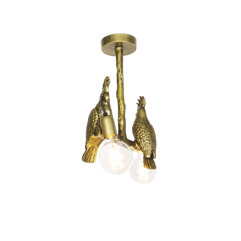 Vintage sárgaréz mennyezeti lámpa 2 lámpával - Papegoje