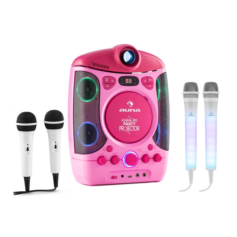 Auna Kara Projectura karaoke rendszer, rózsaszín + Dazzl mikrofon készlet, LED megvilágítás