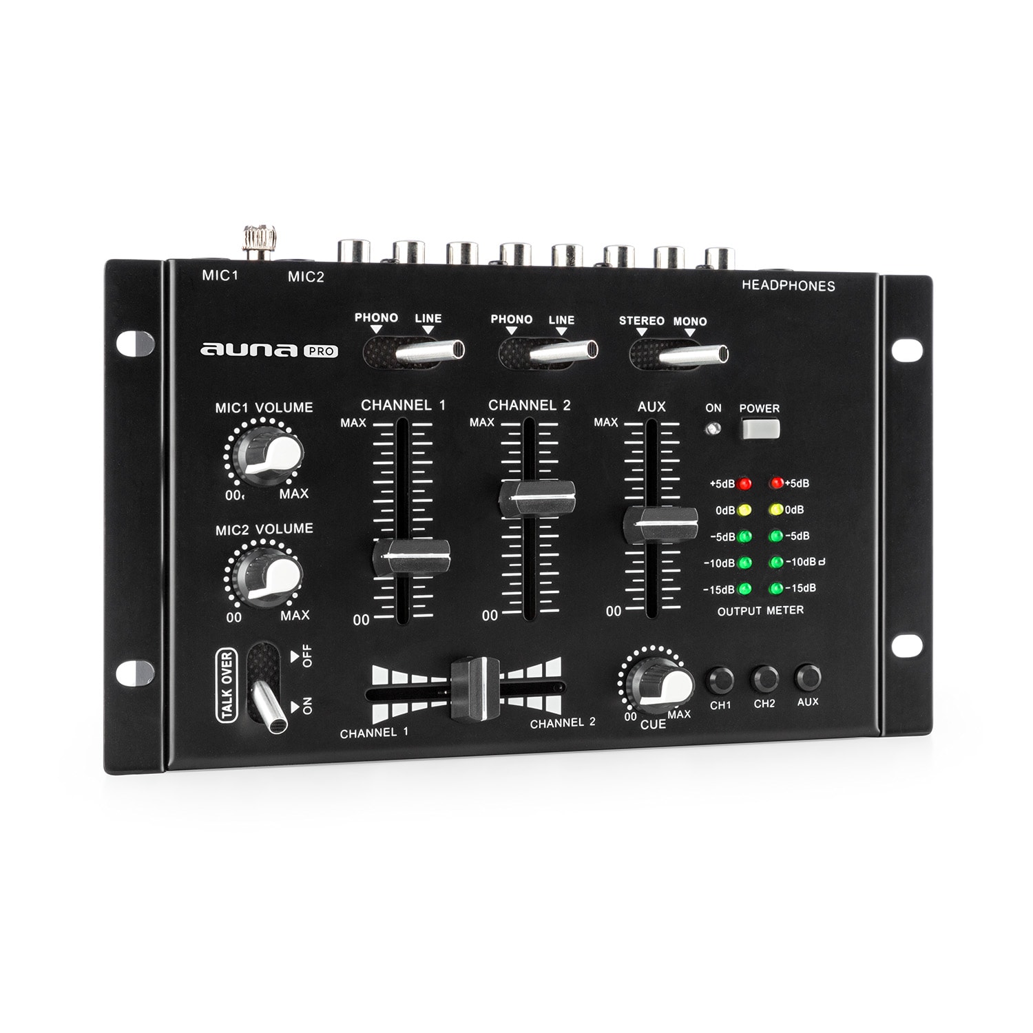 Auna Pro TMX-2211, MKII, DJ-Mixer, 3/2 csatorna, crossfader, talkover, rack-ba szerelés, fekete
