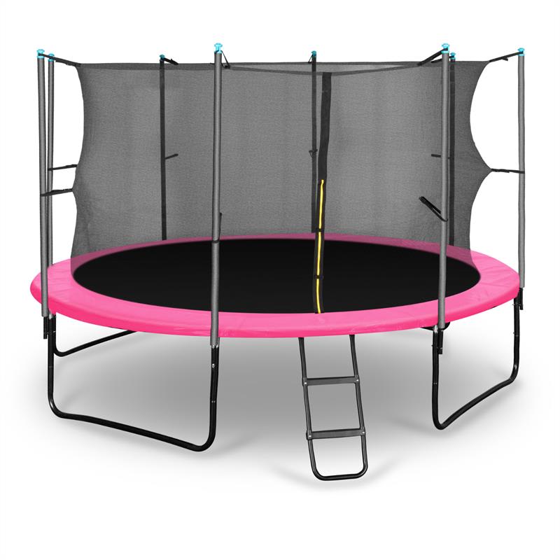 KLARFIT Rocketgirl 366, 366 cm trambulin, belső biztonsági háló, széles létra, rózsaszín