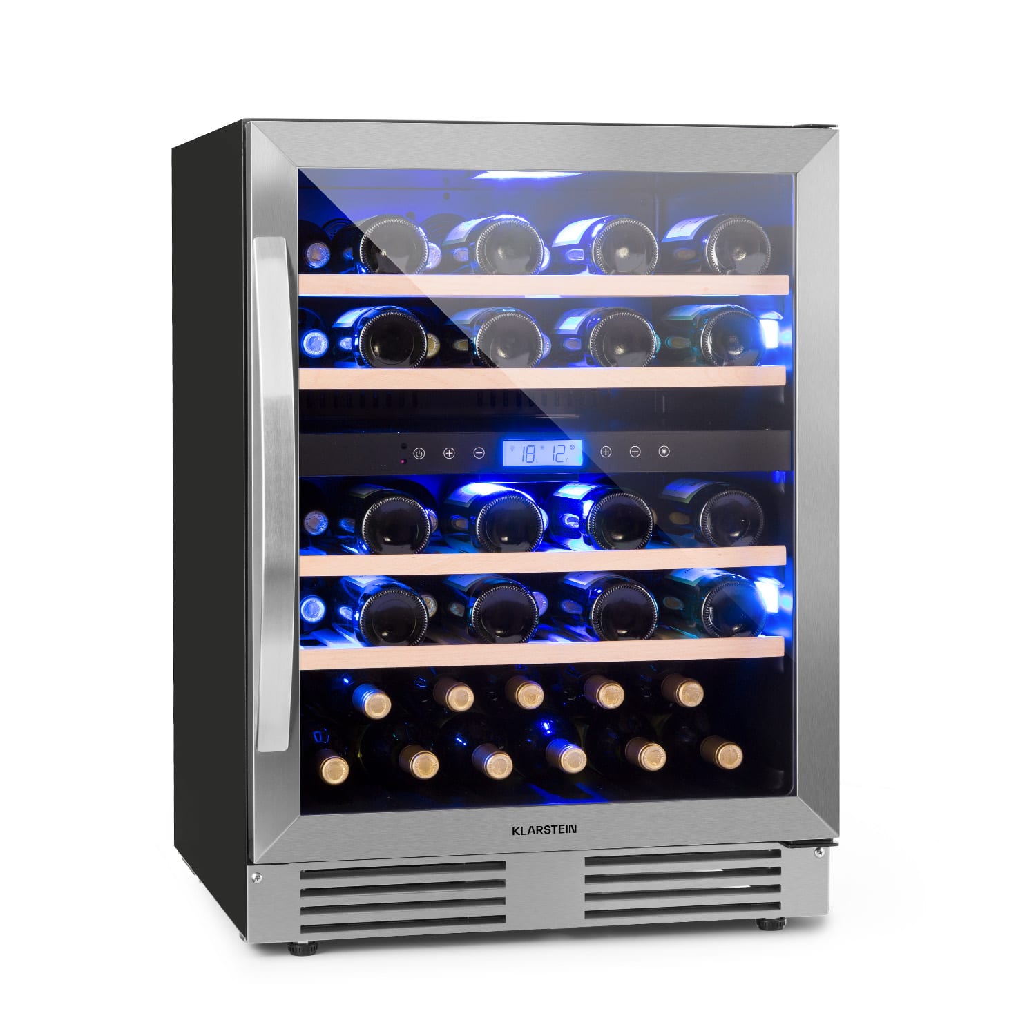 Klarstein Vinovilla Duo 43, 2 zónás borhűtő, 129 liter, 43 palack, 3 színű LED világítás, üvegajtó