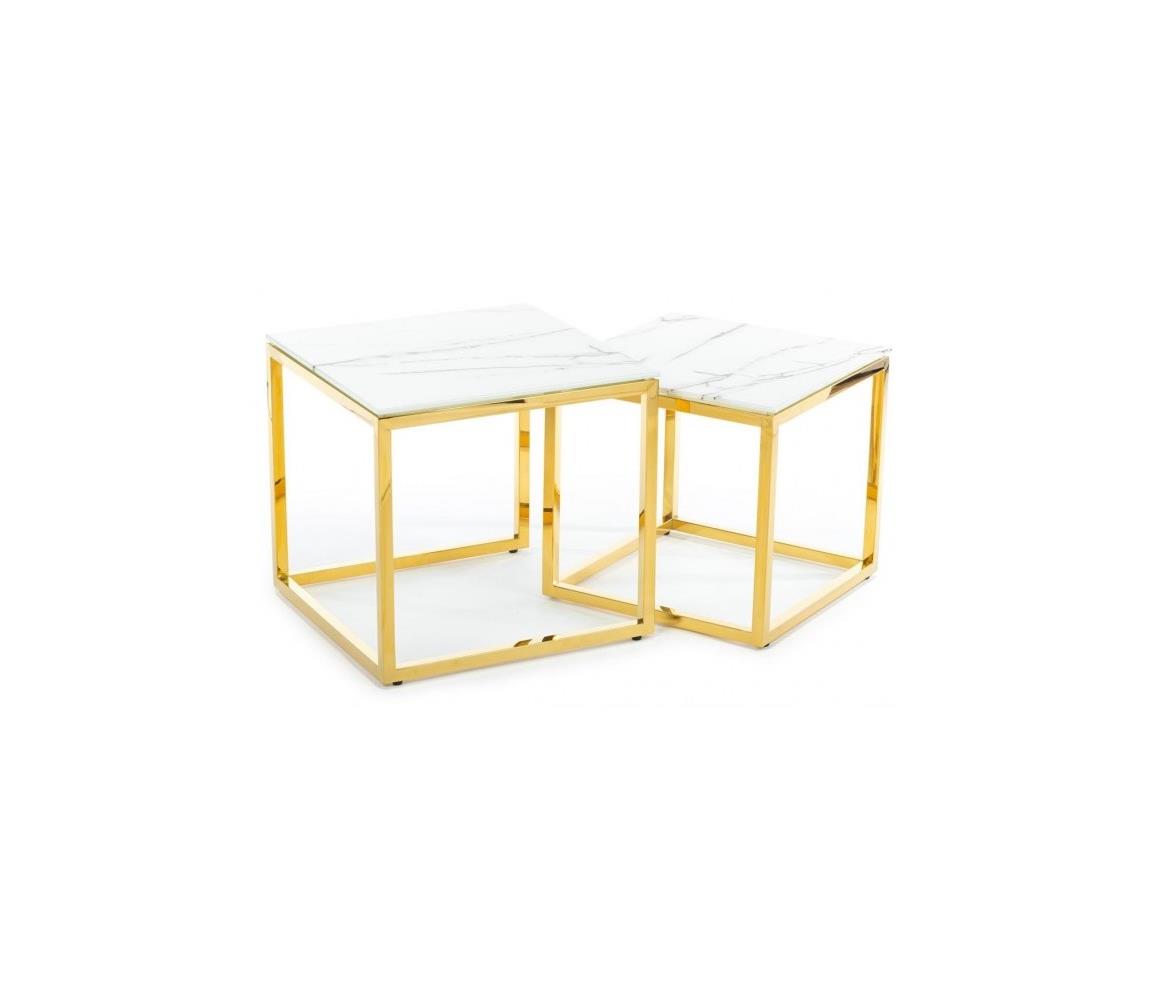 HowHomely KÉSZLET 2x Kávésasztal LIGHT 42x45 cm arany/fehér márvány 