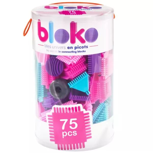 Bloko: Tüskés építőjáték hengerben - 75 db-os, rózsaszín