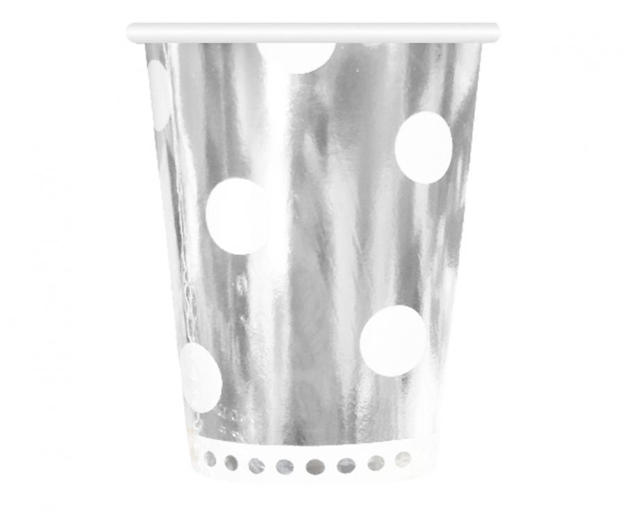 Ezüst BandC Polka Dots Silver papír pohár 6 db-os 266 ml