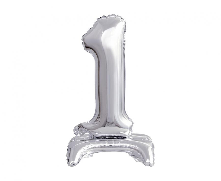 Ezüst BandC Silver mini 1-es szám fólia lufi talppal 38 cm
