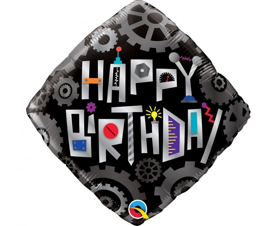 Happy Birthday Robot Cogwheels fólia lufi 46 cm