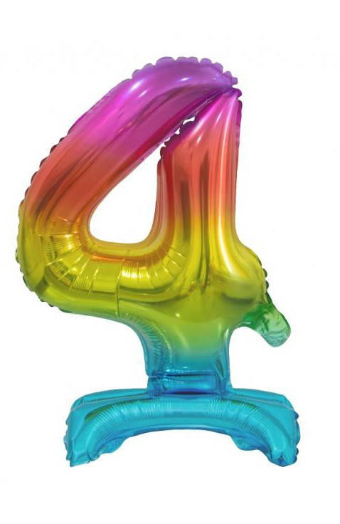Színes Rainbow mini 4-es szám fólia lufi talppal 38 cm