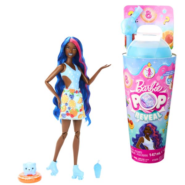 Barbie: Slime Reveal meglepetés baba - Kék hajú baba gyümölcsös szoknyában