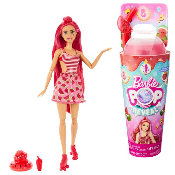 Barbie: Slime Reveal meglepetés baba - Rózsaszín hajú baba gyümölcsös szoknyában