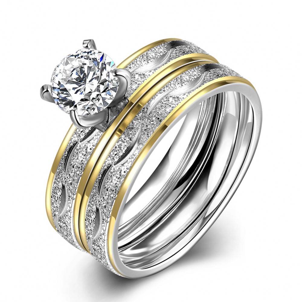 Csillámló női karikagyűrű és kísérőgyűrű szett CZ kristállyal #6 (0884.)