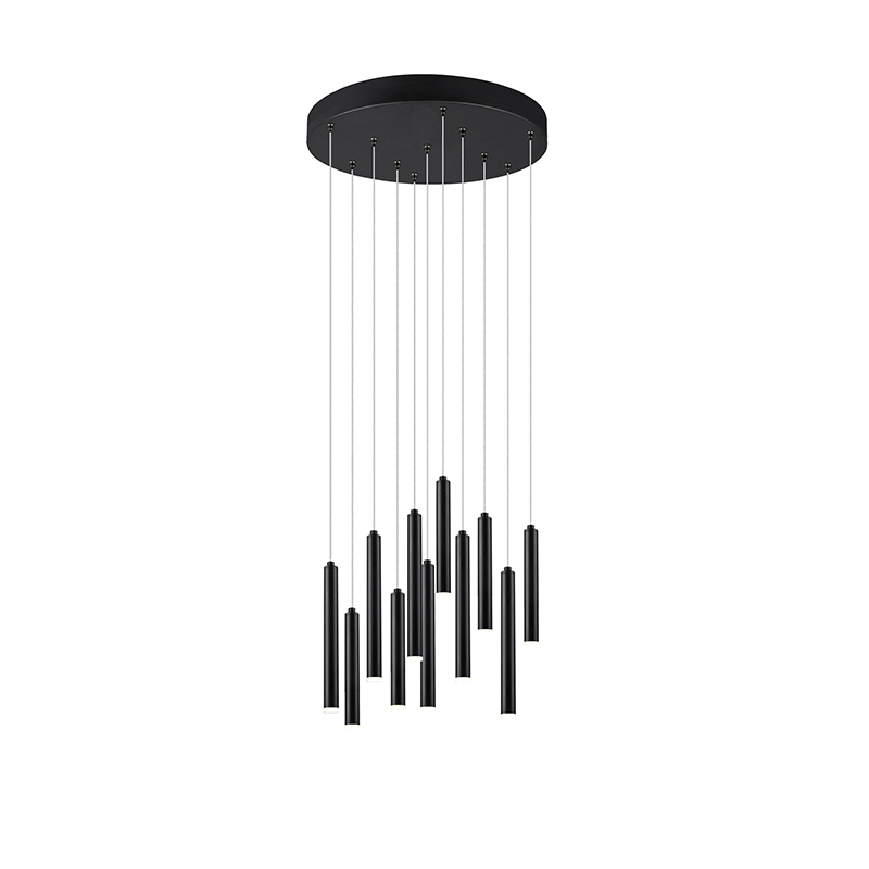 Fekete függőlámpa, háromlépcsős, 11 lámpával - Tubas