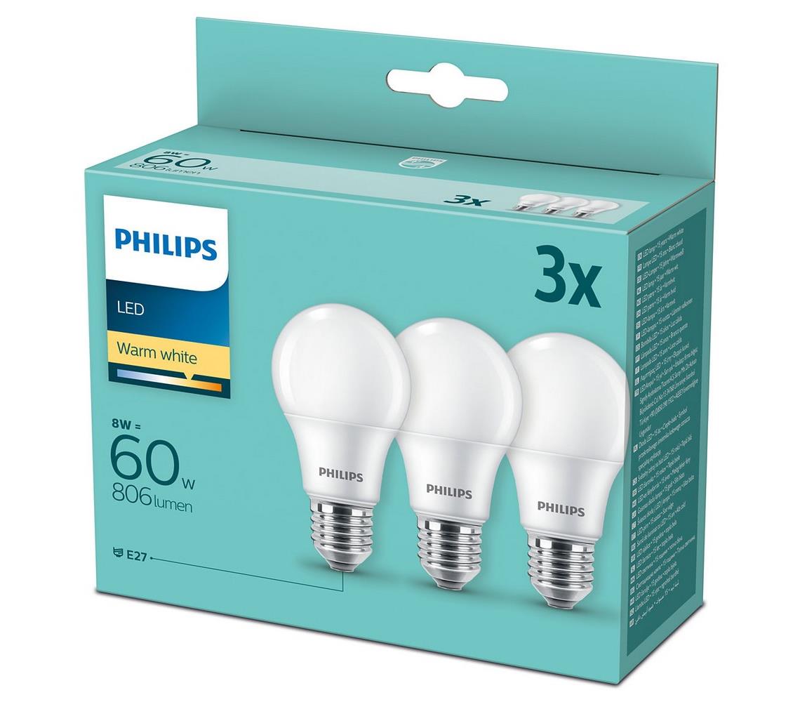Philips SET 3x LED Izzó Philips A60 E27/8W/230V 2700K 