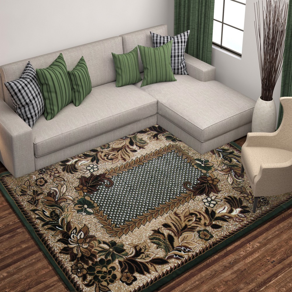Stílusos vintage szőnyeg, zöld szegéllyel Szélesség: 120 cm | Hossz: 170 cm