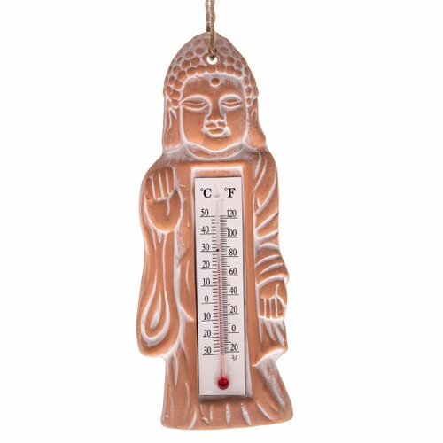  Buddha kerámia hőmérő, barna, magassága 22 cm 