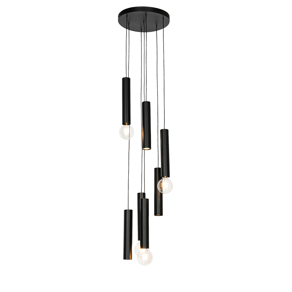 Design függőlámpa fekete kerek 7 lámpás - Tuba
