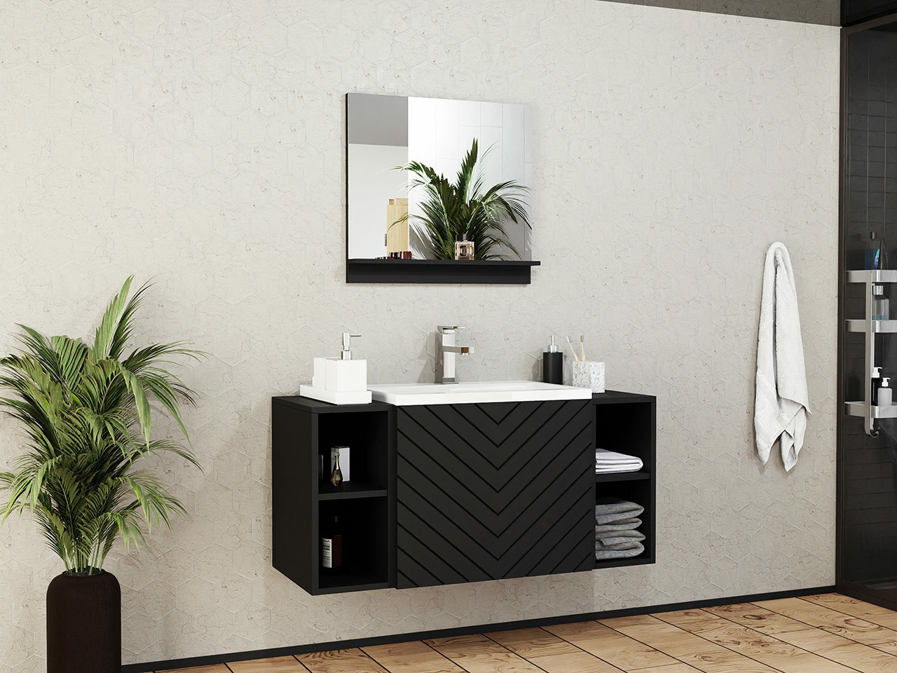 Fürdőszoba garnitúra Comfivo E104 (Fekete + Grafit)