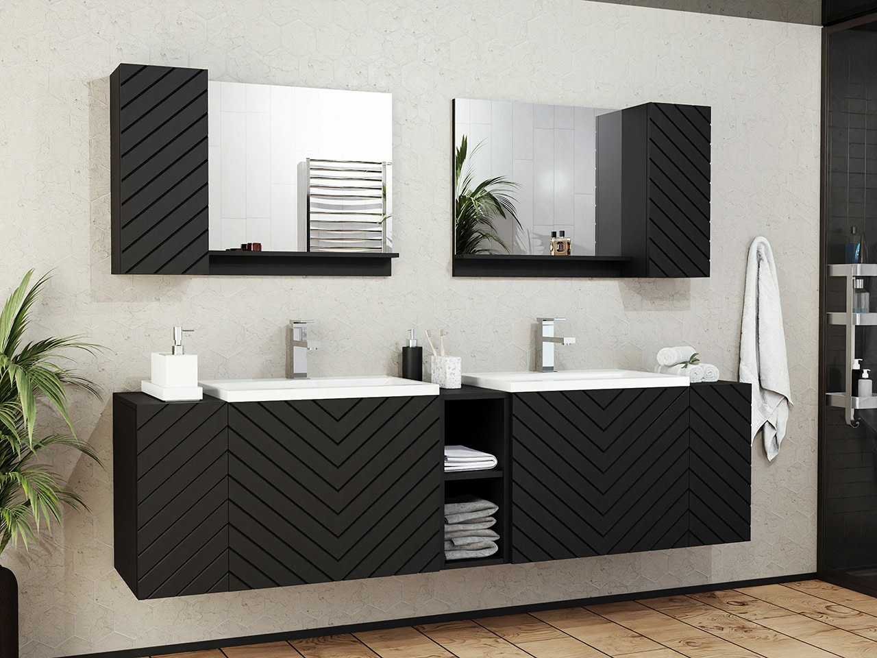 Fürdőszoba garnitúra Comfivo E111 (Fekete + Grafit)