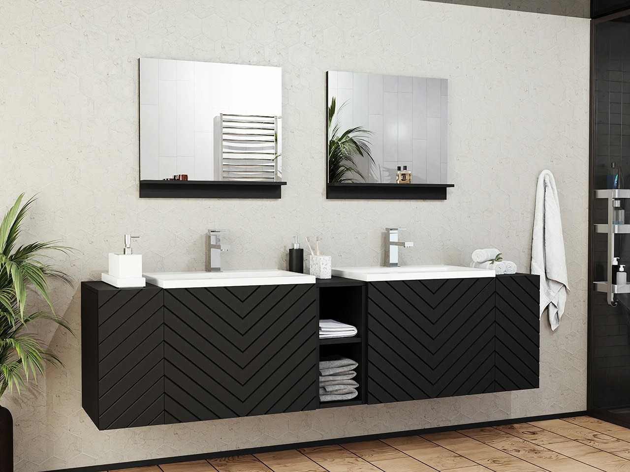 Fürdőszoba garnitúra Comfivo E113 (Fekete + Grafit)
