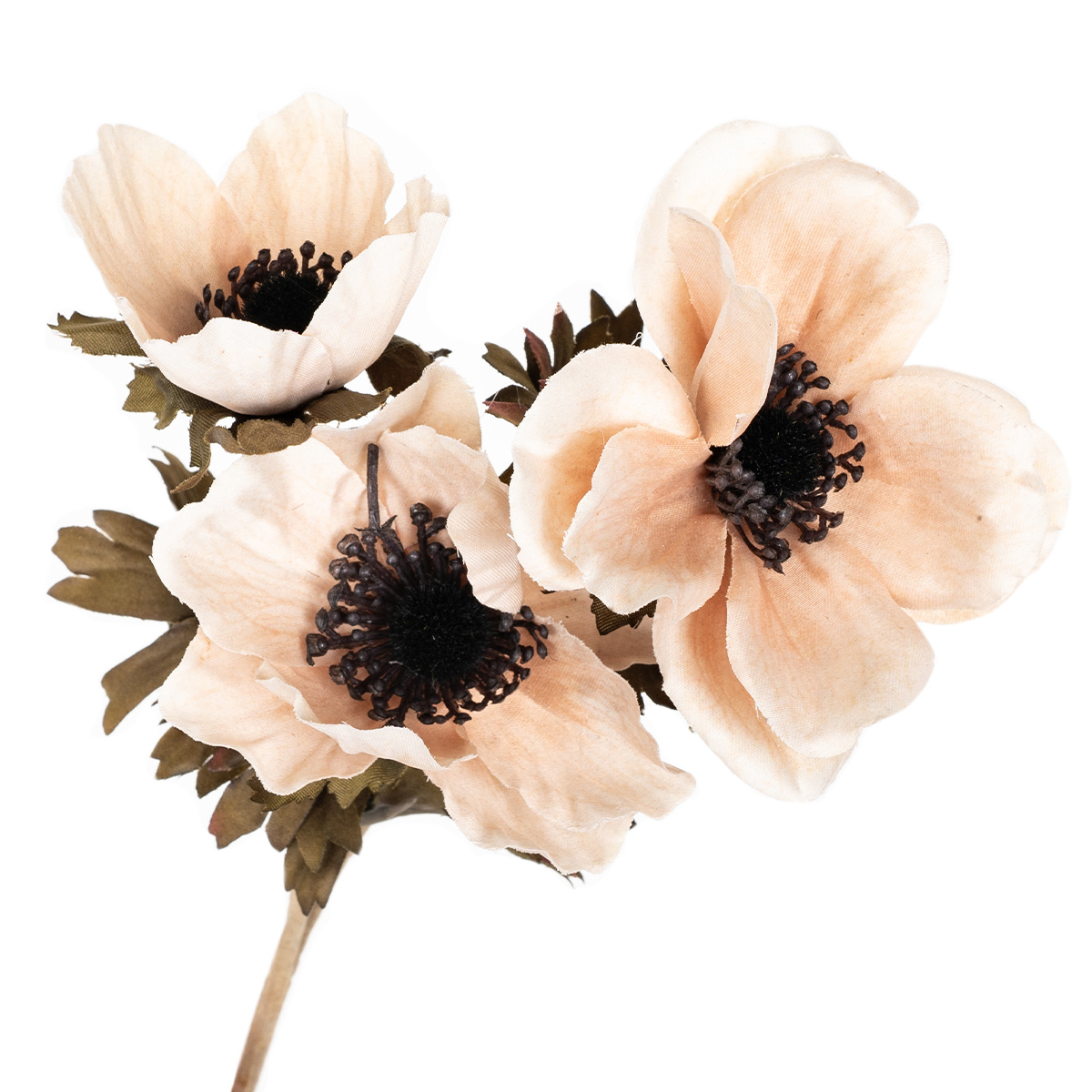 Koronás szellőrózsa művirág krém színű, 3 virág, 56 x 17 cm