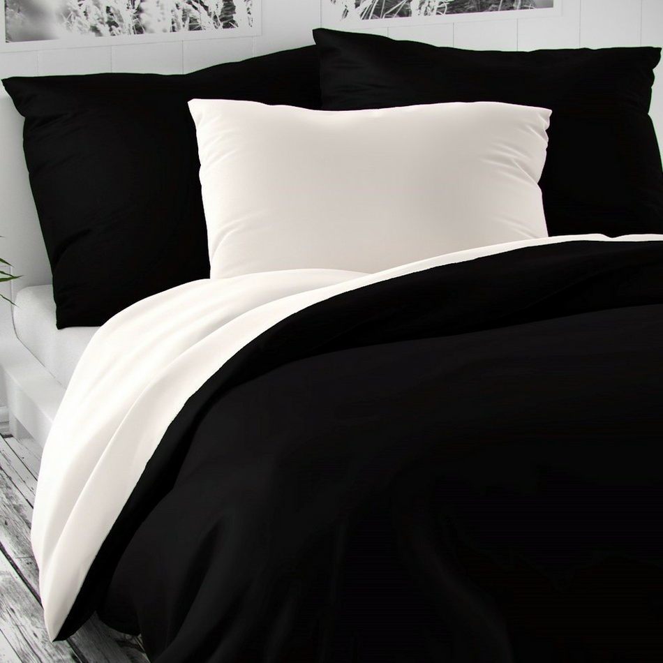 Luxury Collection szatén ágyneműhuzat fekete / fehér, 240 x 220 cm, 2 db 70 x 90 cm