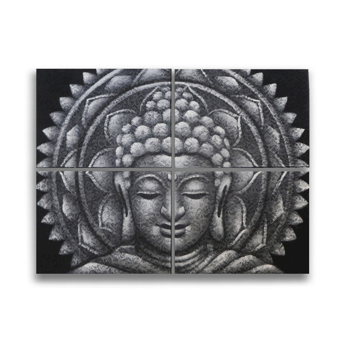 Szürke Buddha Mandala - Brokát Részlet 4db 30x40cm