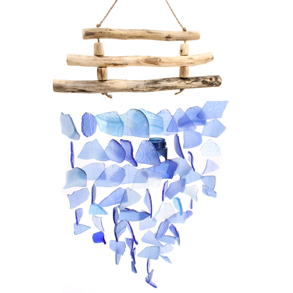 Uszadékfa Szélcsengő Üveggel - Kék