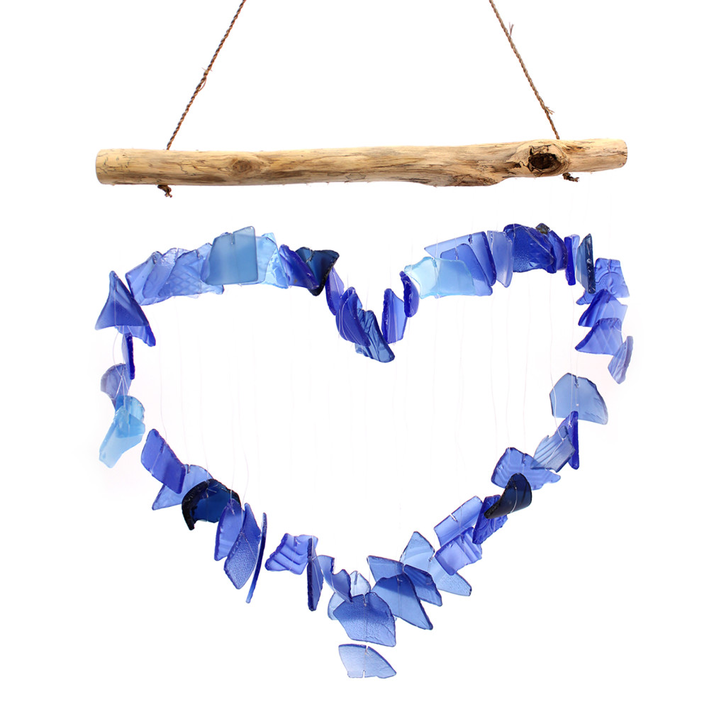 Uszadékfa Szélcsengő Üveggel - Szerelem harangjáték - Kék Szív