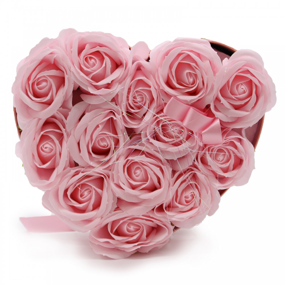 Rózsaszín Rózsa Szappanvirágok szív (13db) 