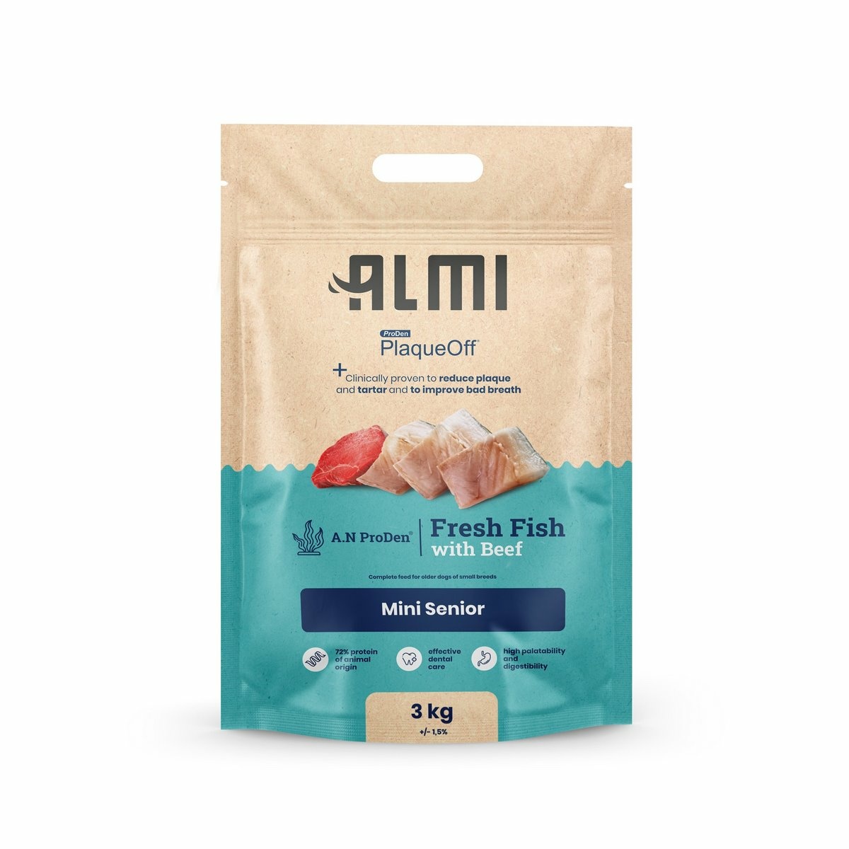 ALMI Mini Senior granulátum tengeri moszattal, 3 kg