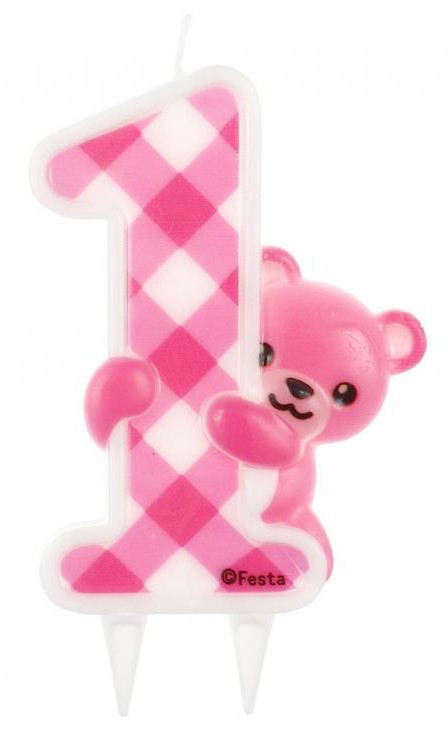 Első születésnap Pink Teddy csillámos tortagyertya