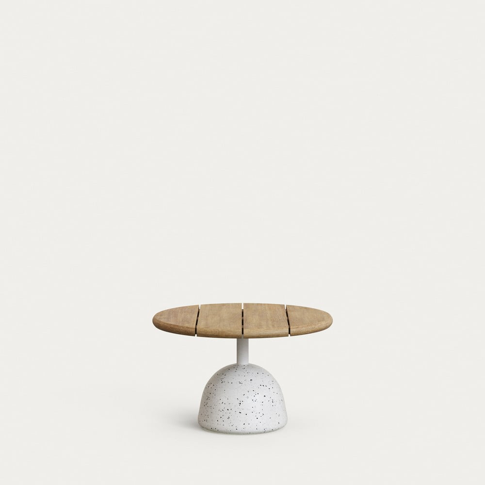 Fehér-natúr színű kerek dohányzóasztal akácfa asztallappal ø 55 cm Saura – Kave Home