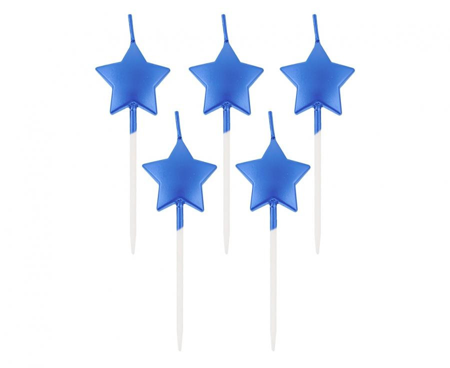 Metallic Blue Star, Kék csillag tortagyertya, gyertya szett 5 db-os