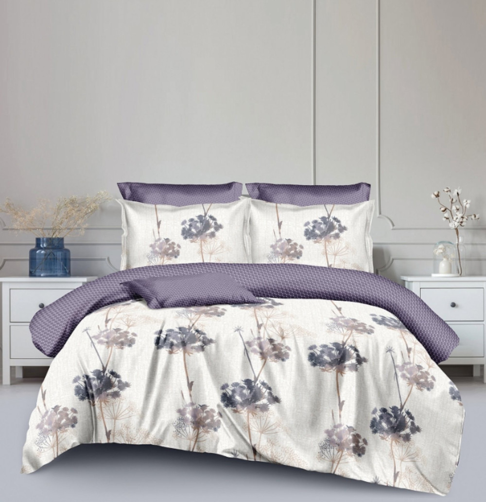  Yenefer krémes lilás virágos ágynemű garnitura 3 részes
