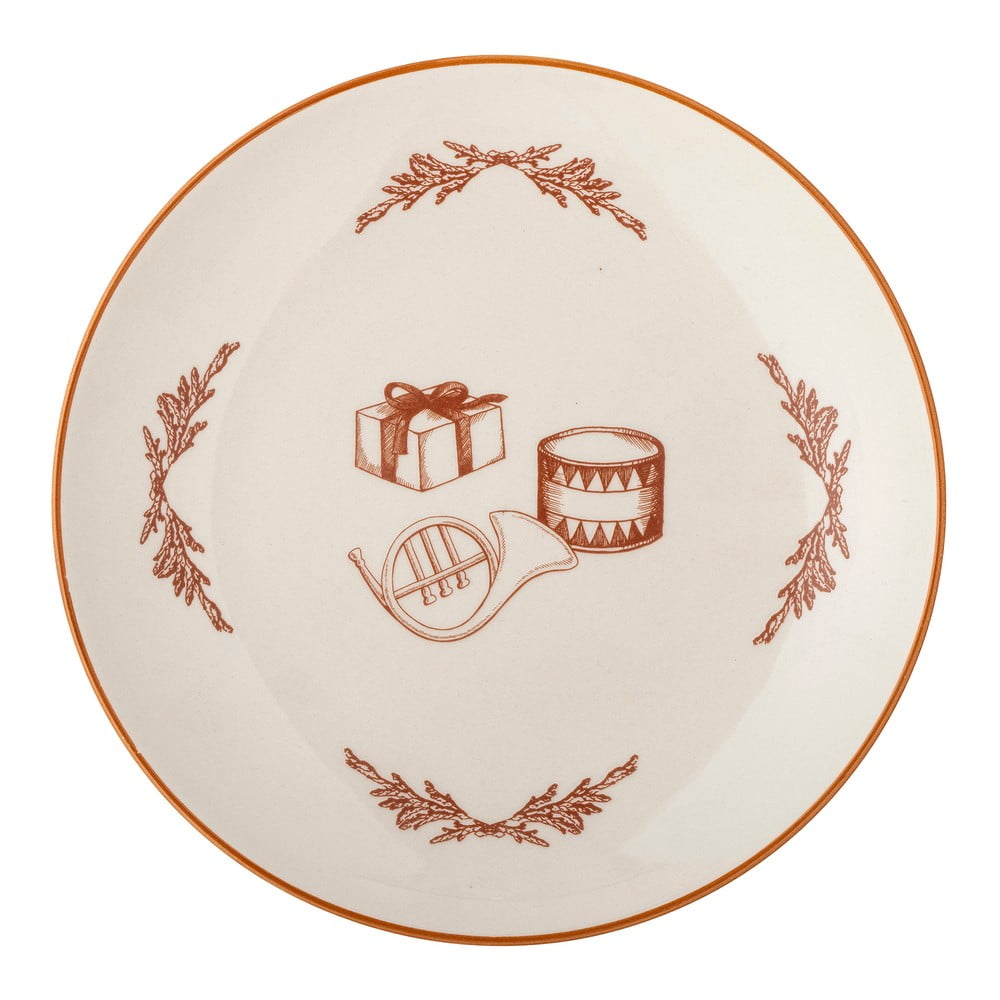 Fehér desszertes agyagkerámia tányér karácsonyi mintával ø 20,5 cm Beth – Bloomingville