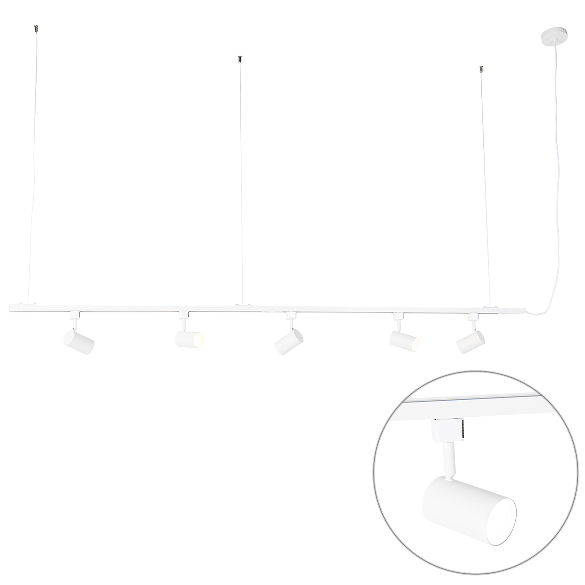 Modern fehér sínes lámparendszer 5 spotlámpával, egyfázisú - Iconic Jeana