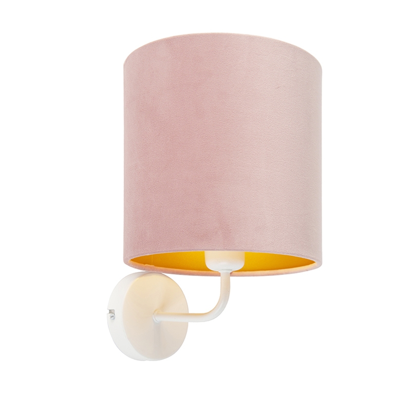Vintage fali lámpa fehér, rózsaszín bársony árnyalattal - Matt